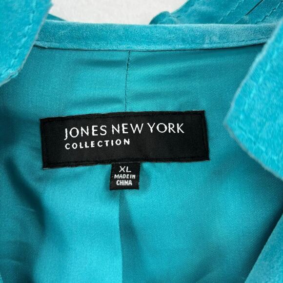 Jones New York Genuine Suede Leather Blazer Jacket Zip Up Fully Lined Blue XL - Picture 4 of 10